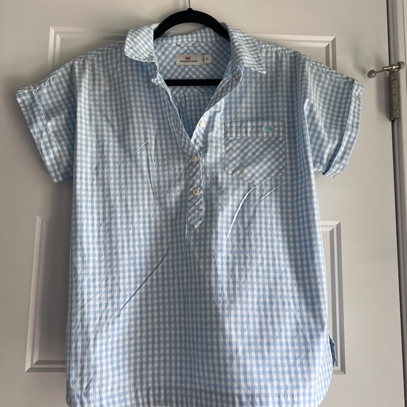 Vineyard Vines Tops - Vineyard Vines Blue Gingham Short Sleeve Button Top – Size 10